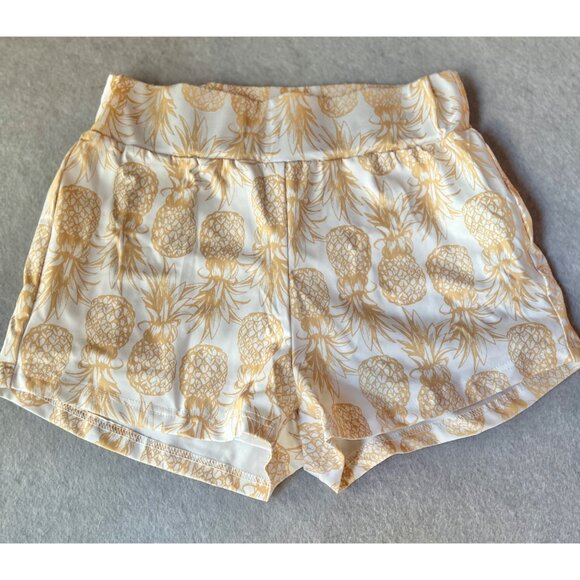 Pineapple Print Womens Joggers Shorts Medium Yellow & White Polyester Spandex - Picture 1 of 6